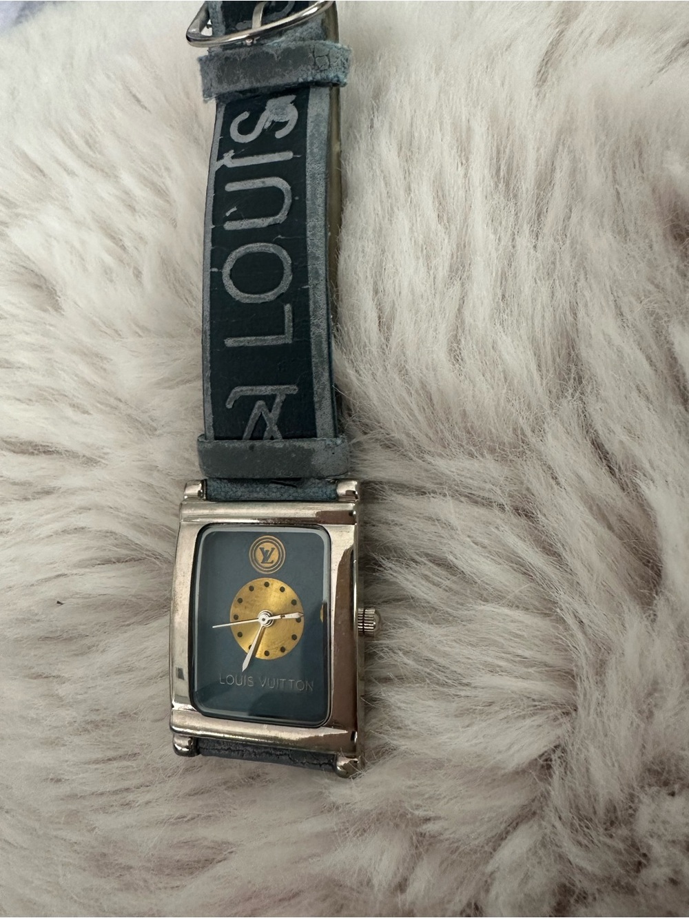 Louis Vuitton Black and Gold Rectangular Dial Strap Watch - Picture 2 of 9